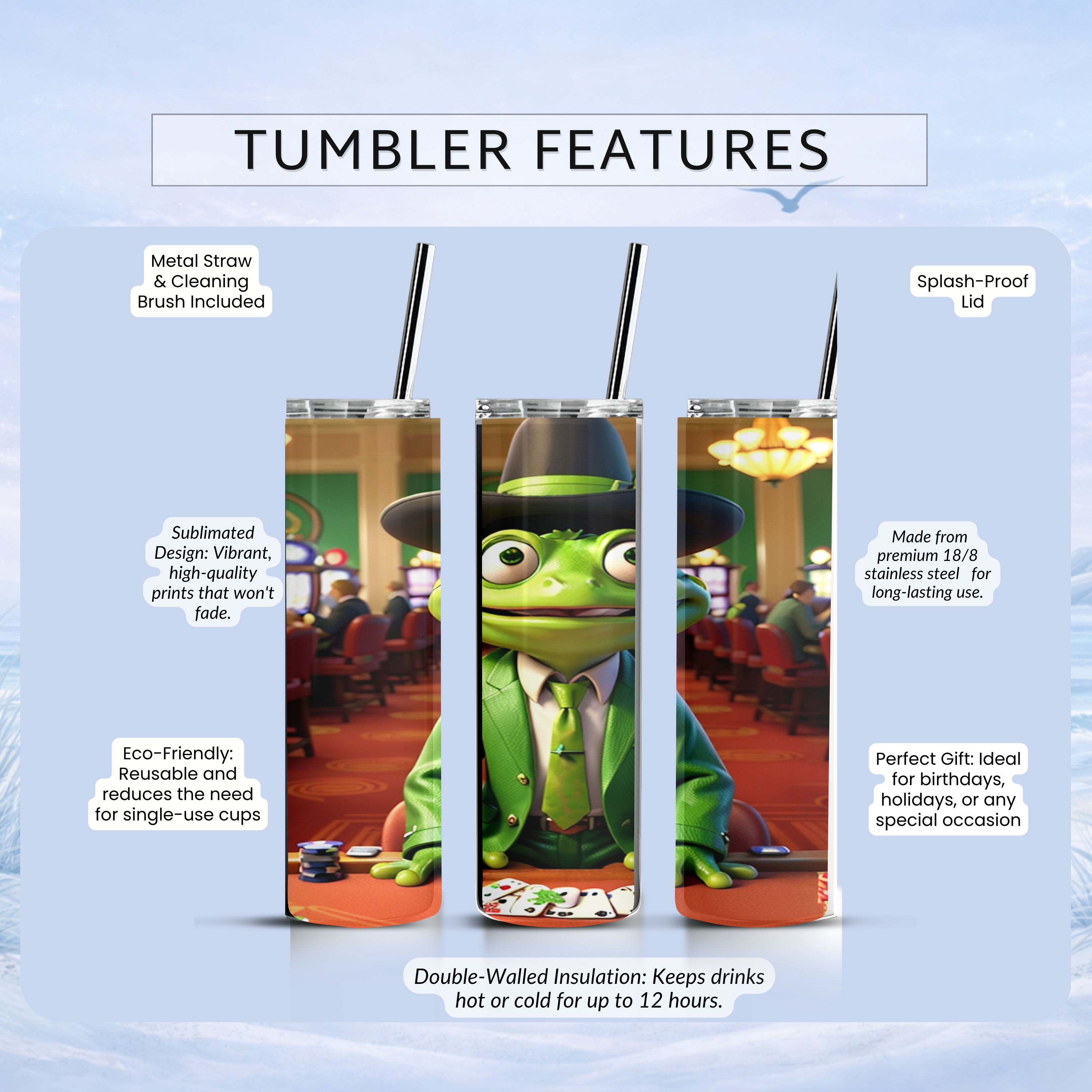 casino themed frog insulated tumbler