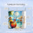 Tumbler with tropical beach scene, personalized with "Amelia". Features included.