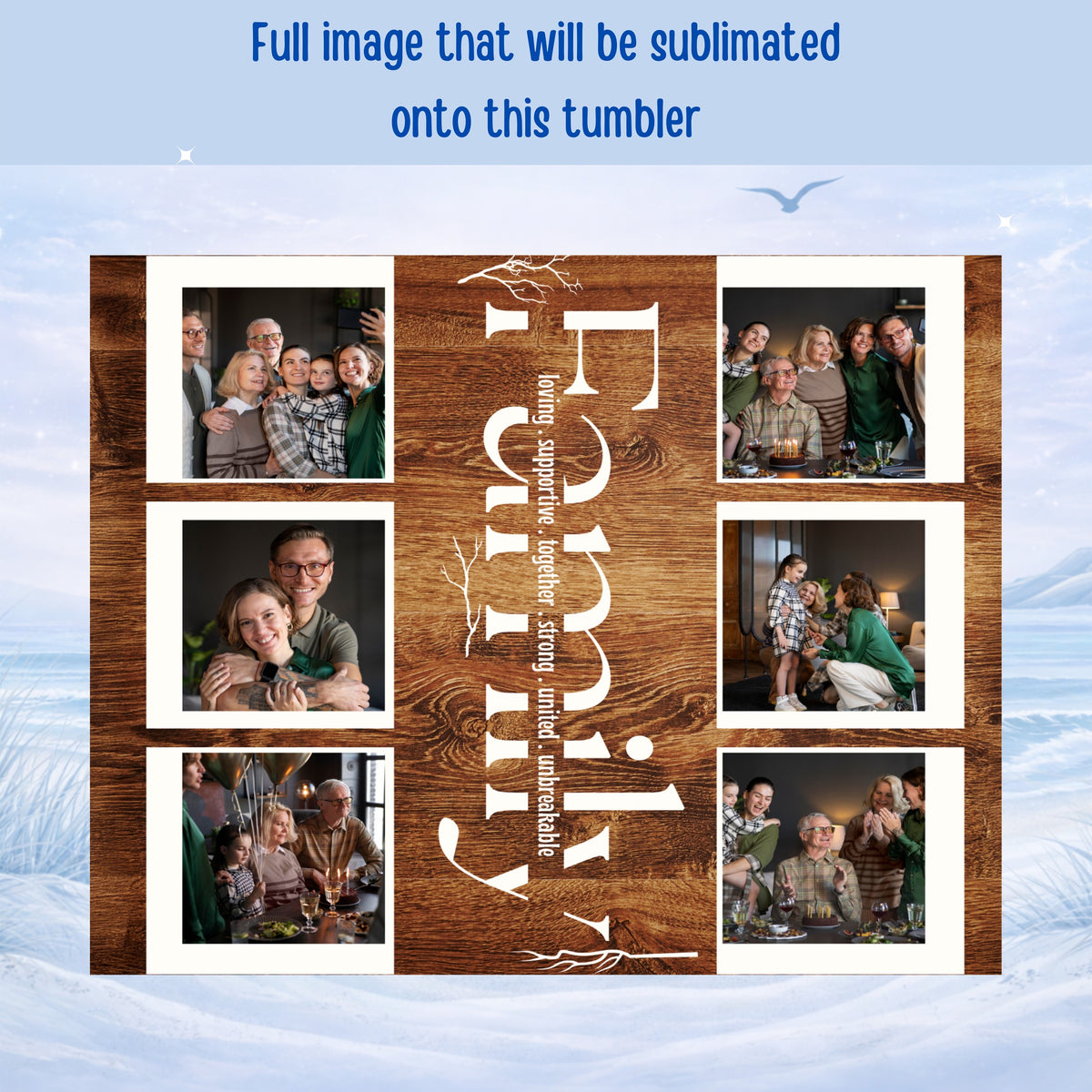 Family collage with photos and text, designed for sublimation.