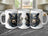 Three mugs featuring a steampunk bear wearing a hat with gears.
