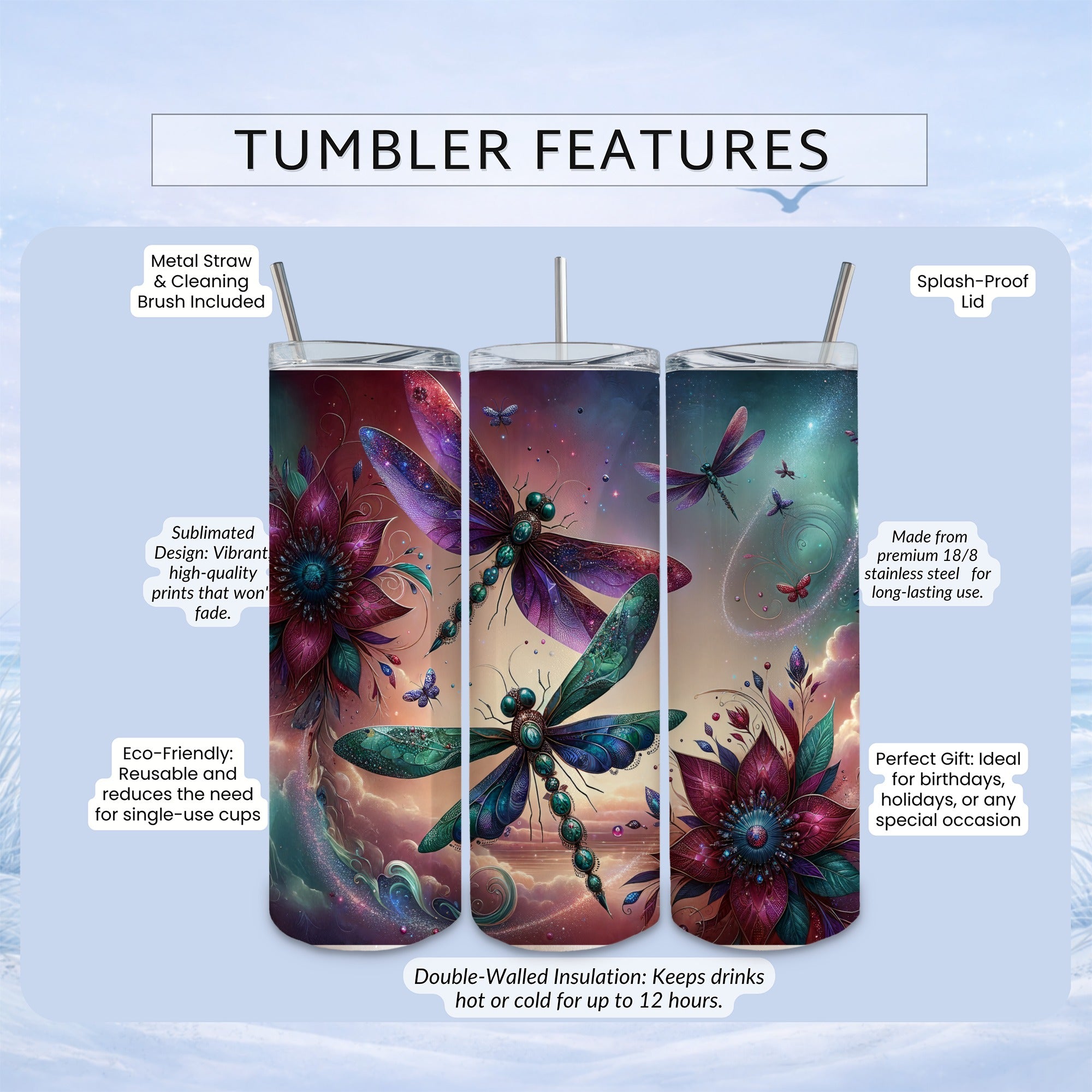 celestial dragonfly tumbler magical nature drinkware