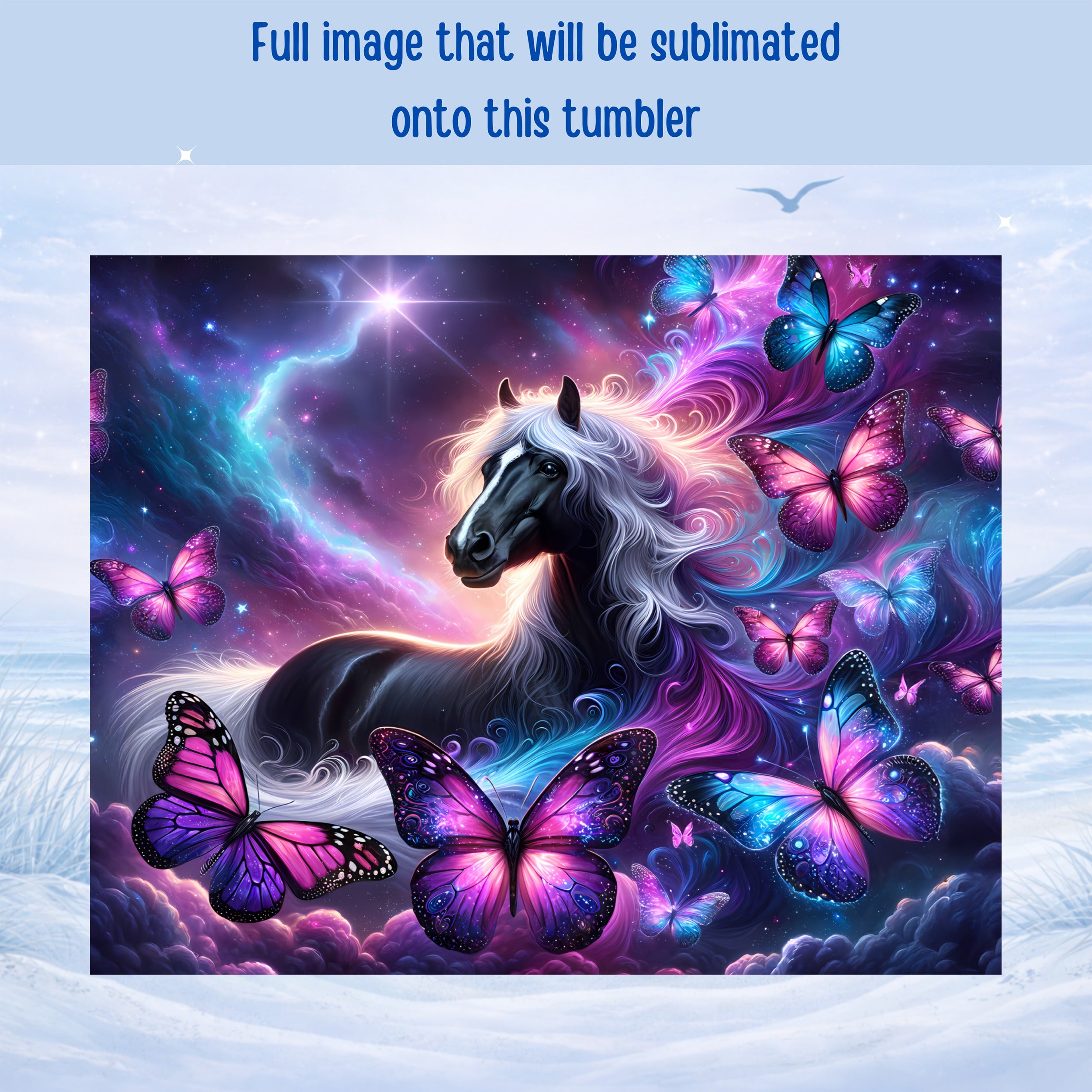 celestial horse butterflies fantasy tumbler cup