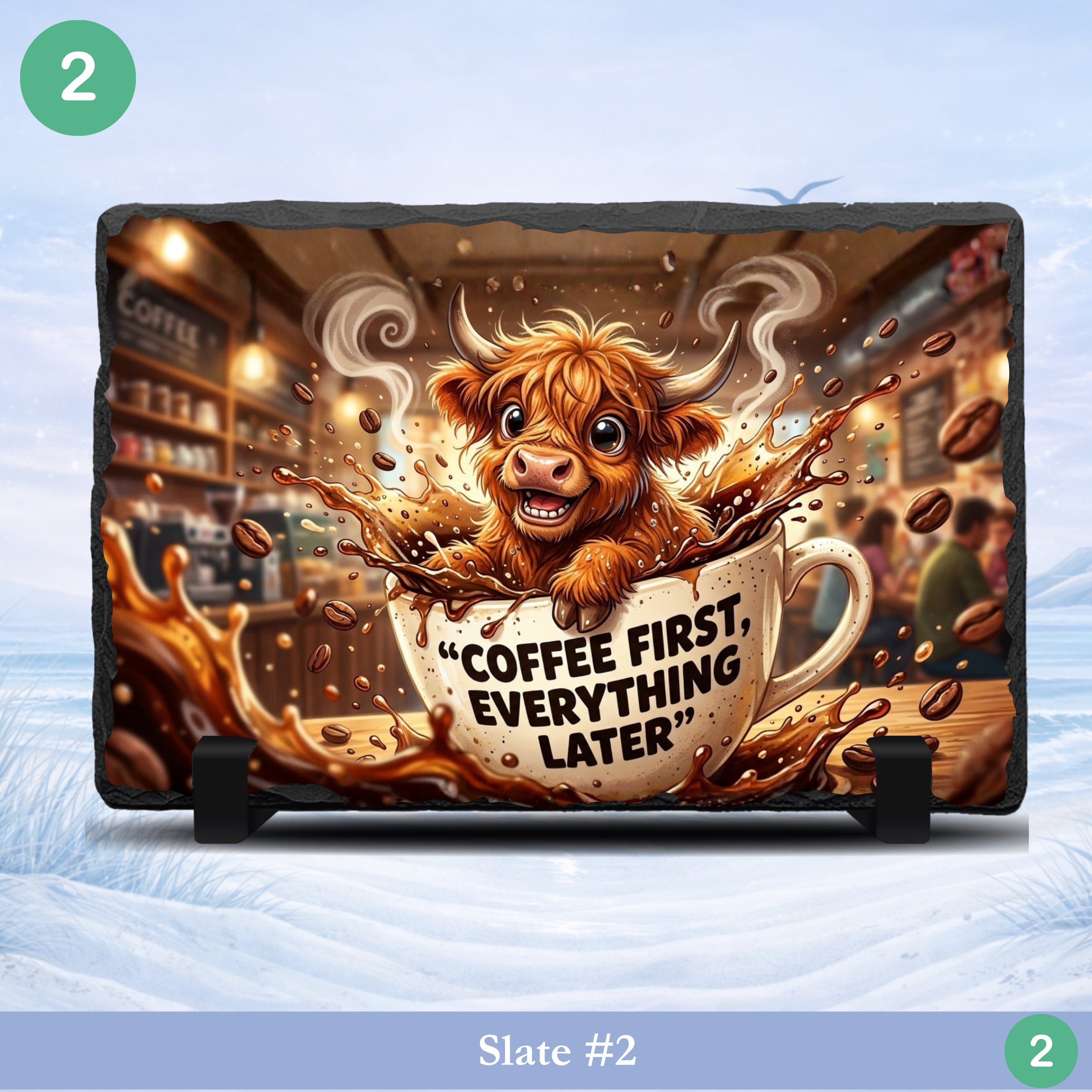 coffee cow funny slate coffee first everything later humorous kitchen coffee lover gift