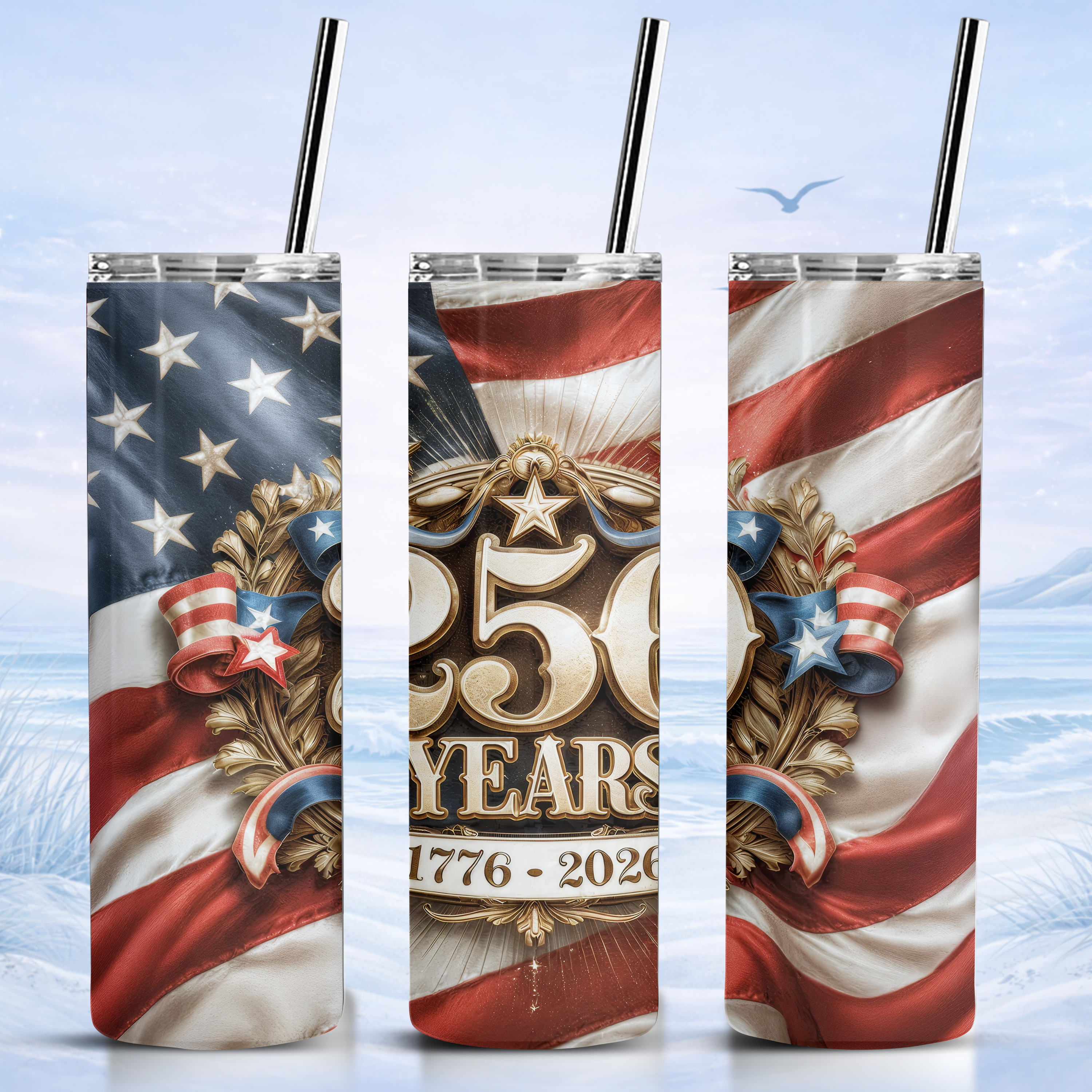 patriotic American anniversary cup with decorative flag design