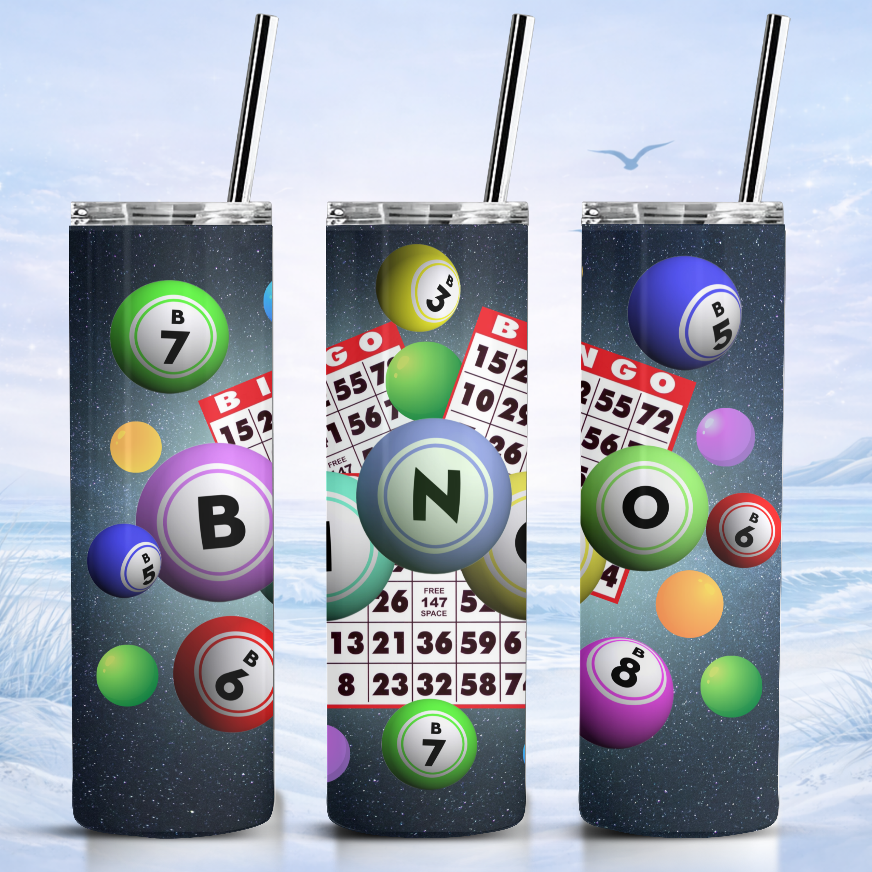 bingo tumbler with colorful bingo balls