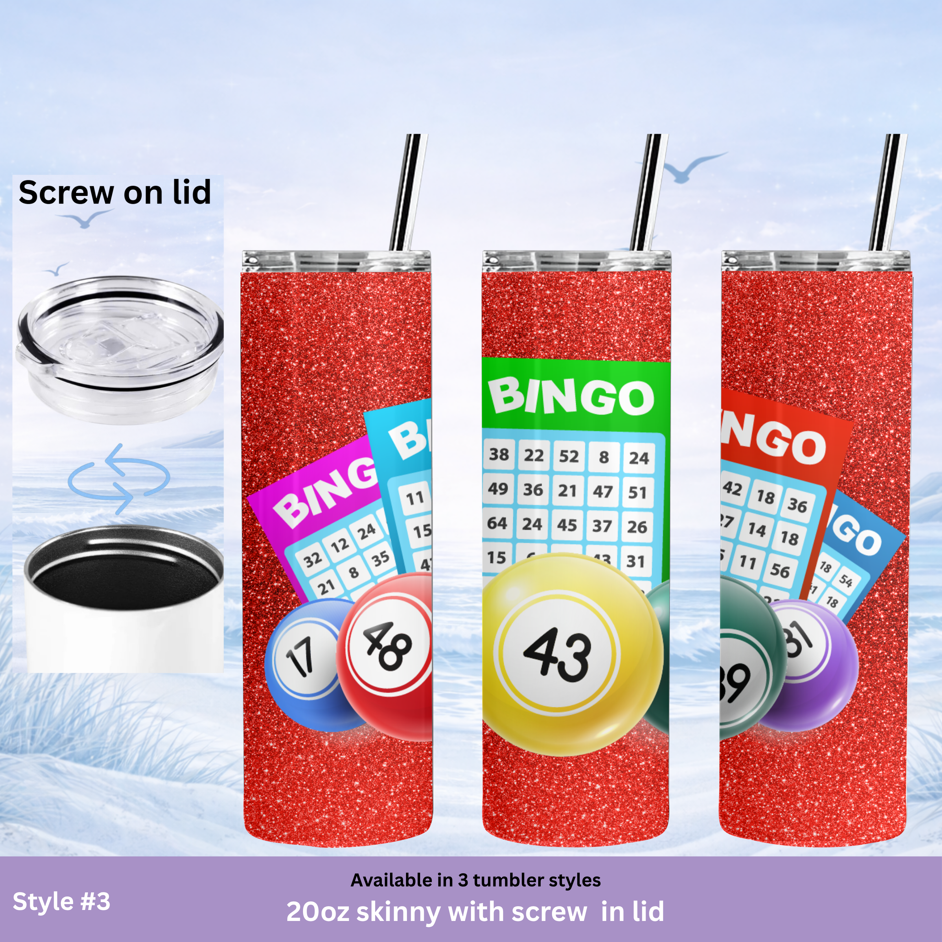 colorful bingo balls tumbler glitter background