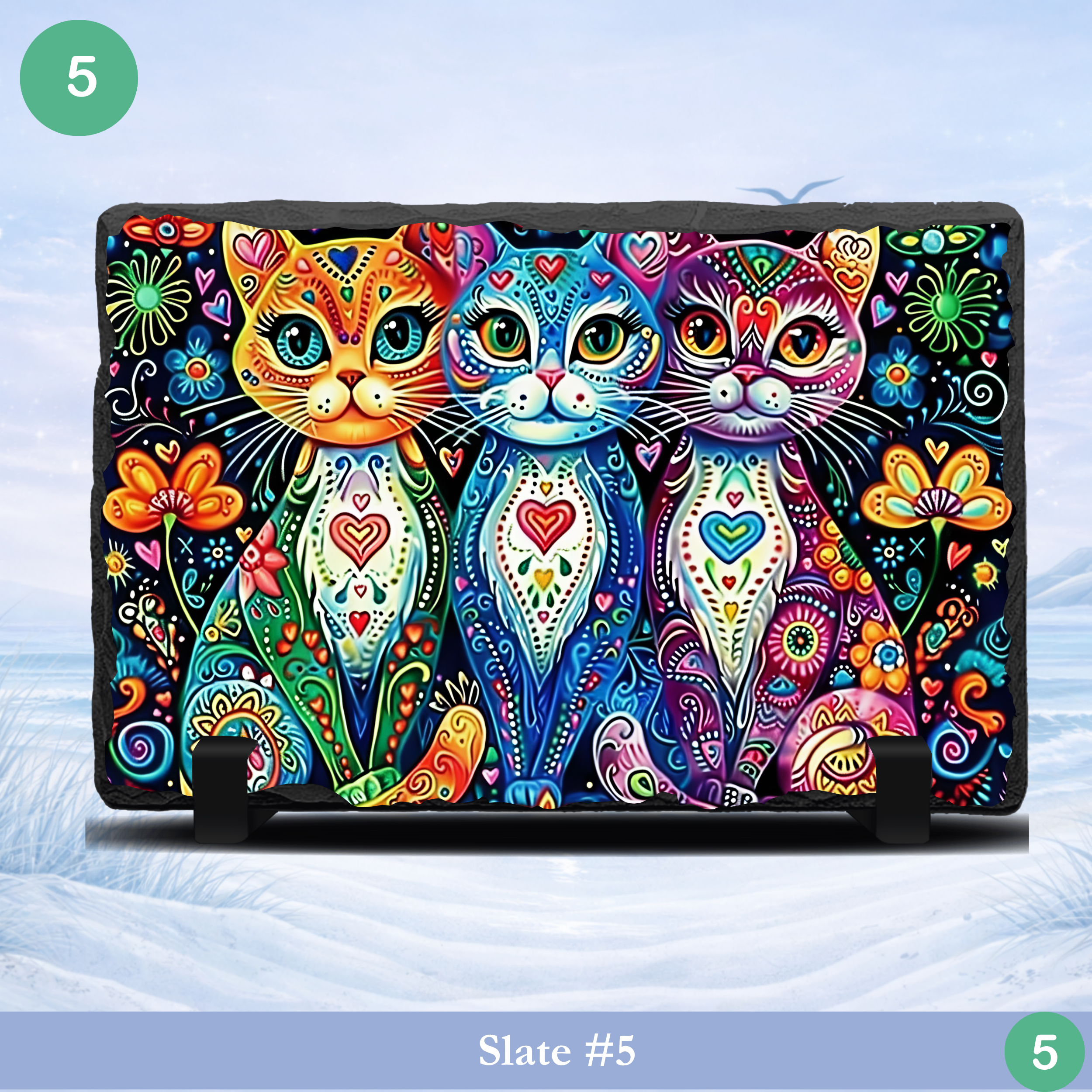 colorful cat art slate vibrant cat lovers gift decorative stone slate colorful pet art