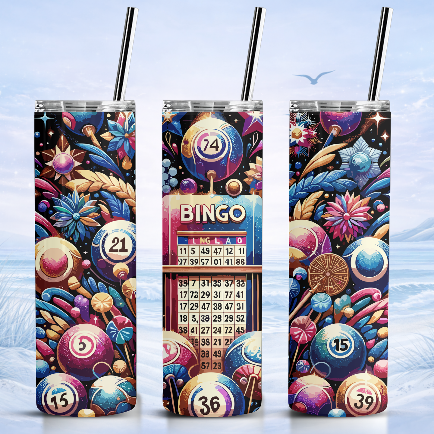 colorful floral bingo tumbler design