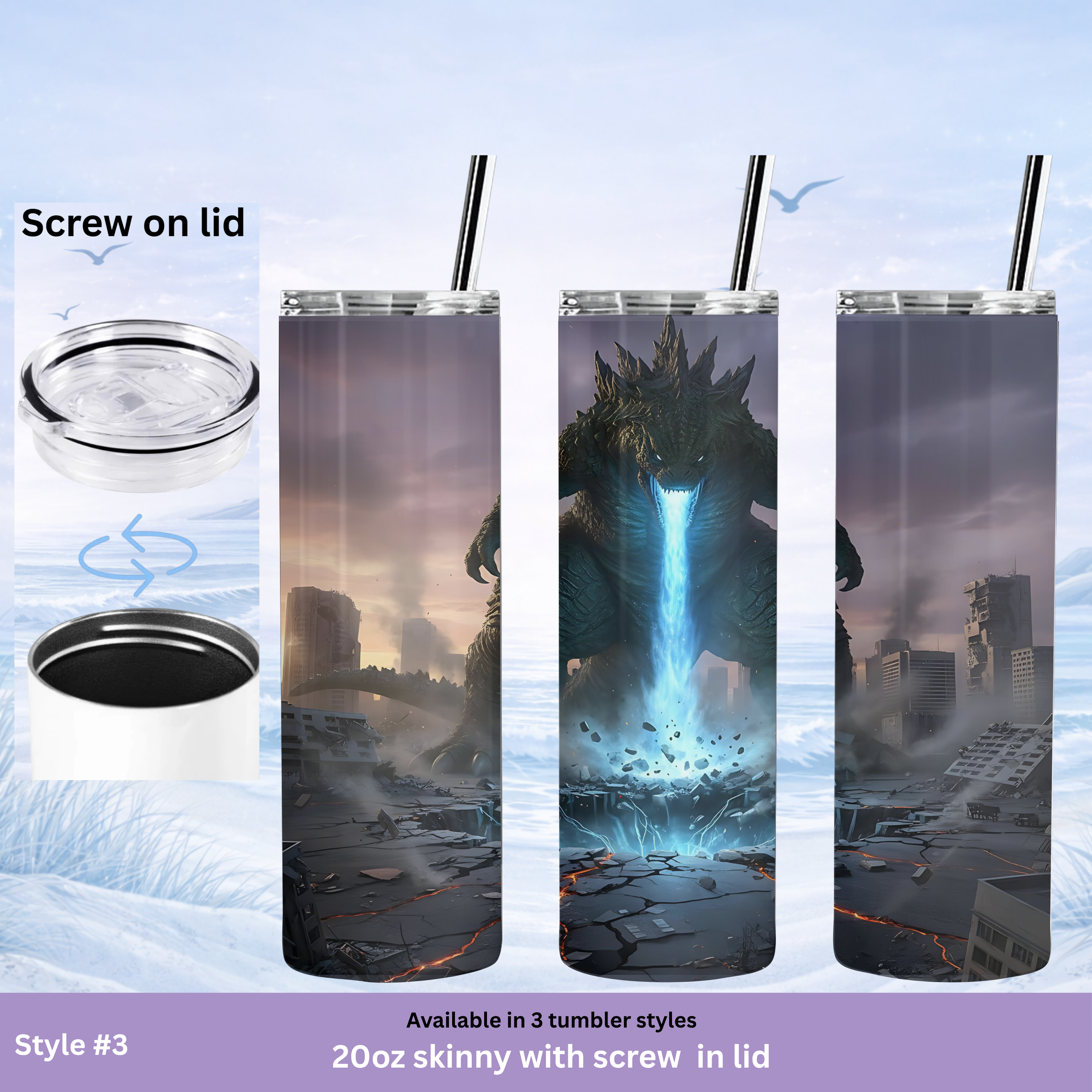cool godzilla skinny tumbler custom design