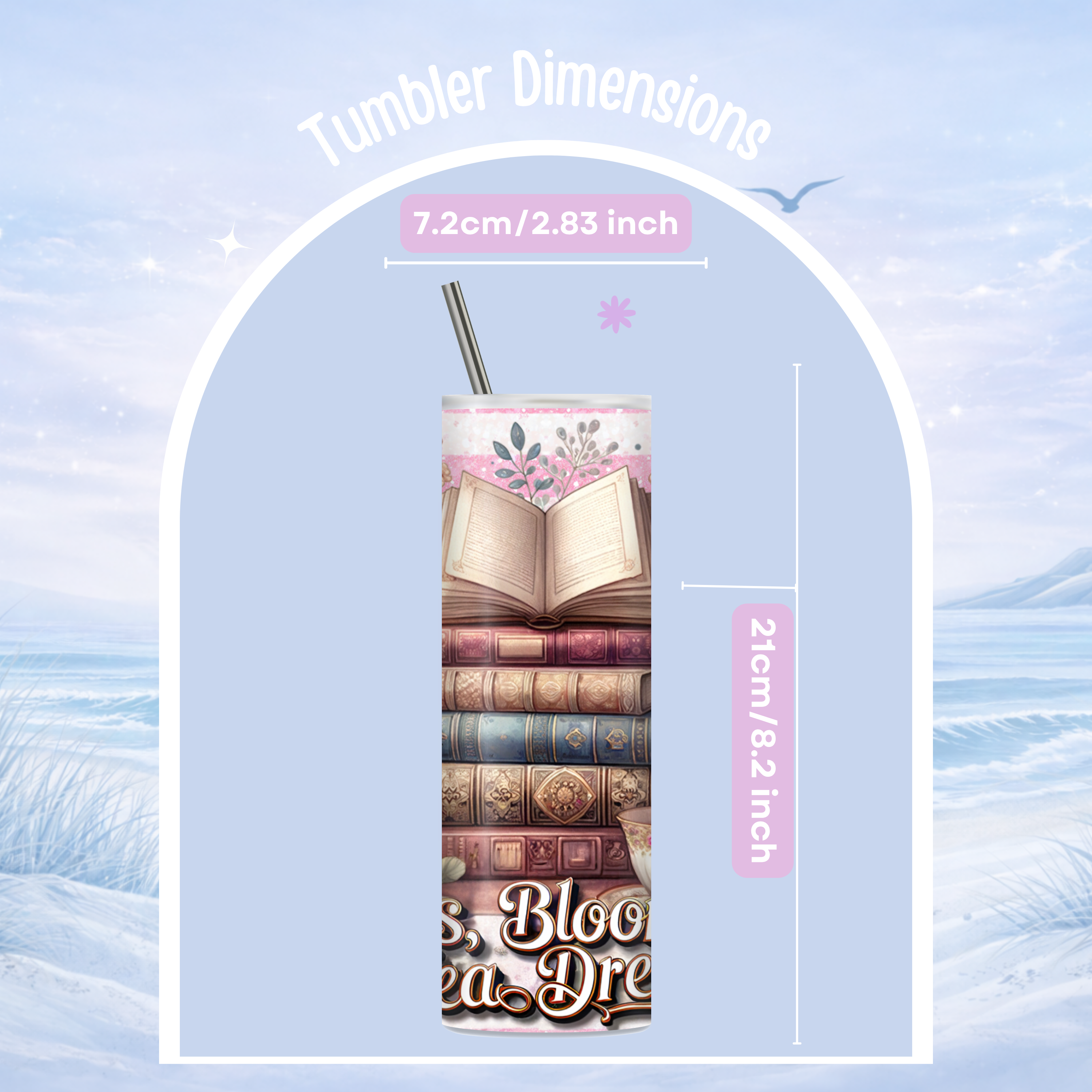 cottagecore tumbler books and tea aesthetic drinkware