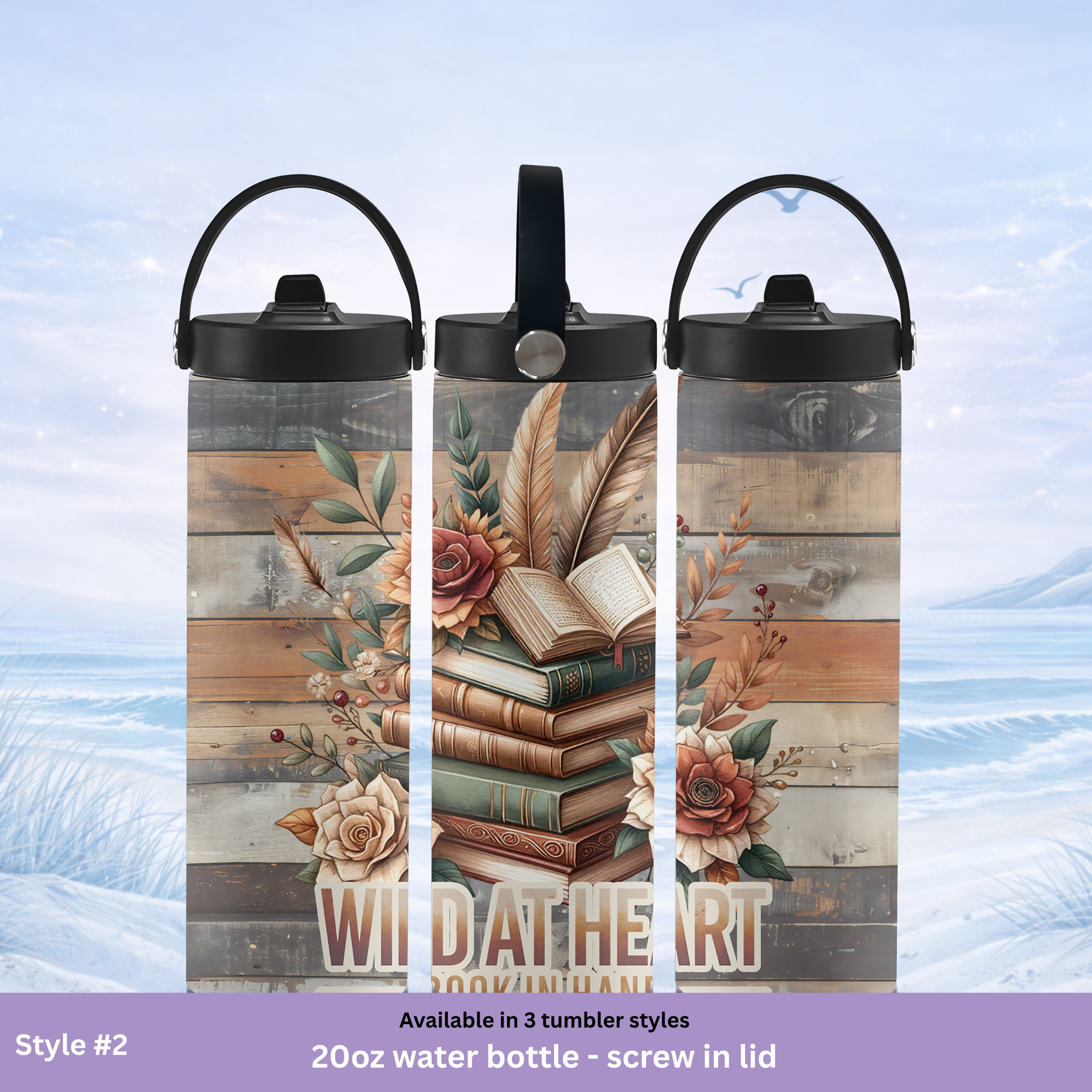 cozy aesthetic tumbler books and flowers design