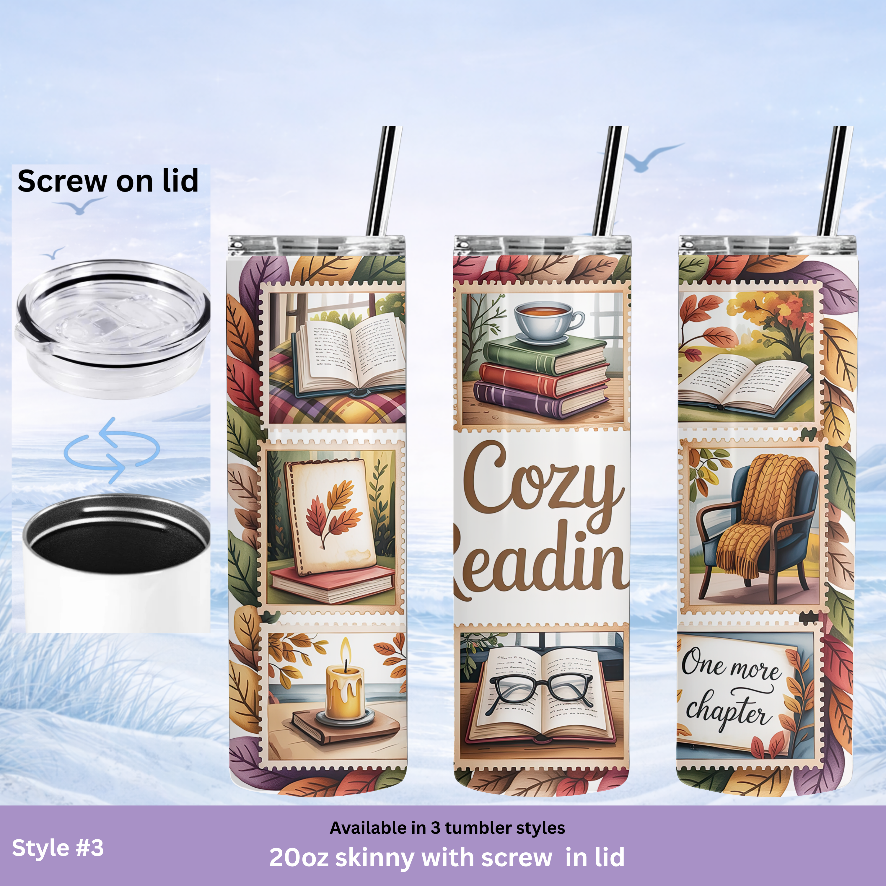 cozy book lover tumbler 20 oz insulated cup