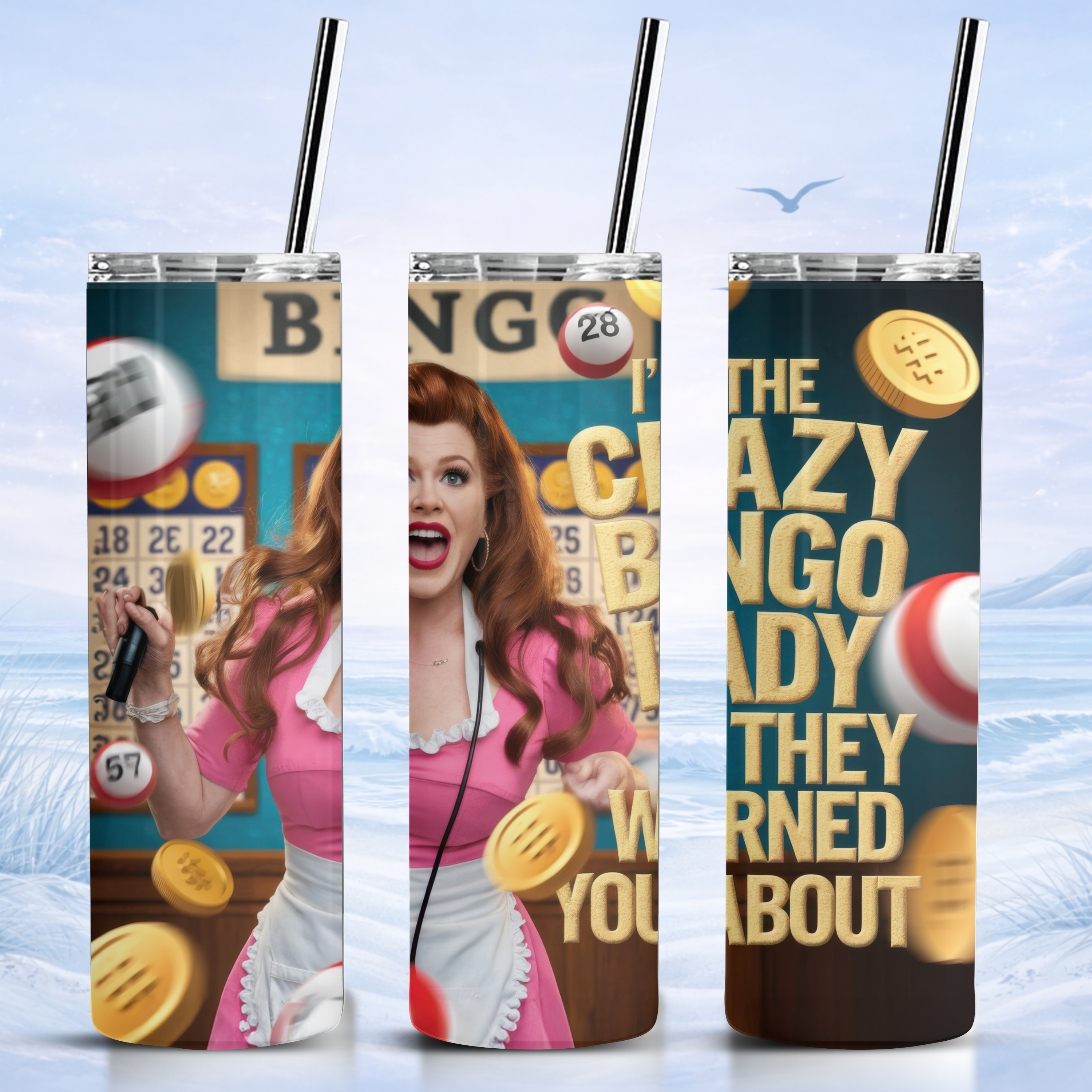 crazy bingo lady tumbler design