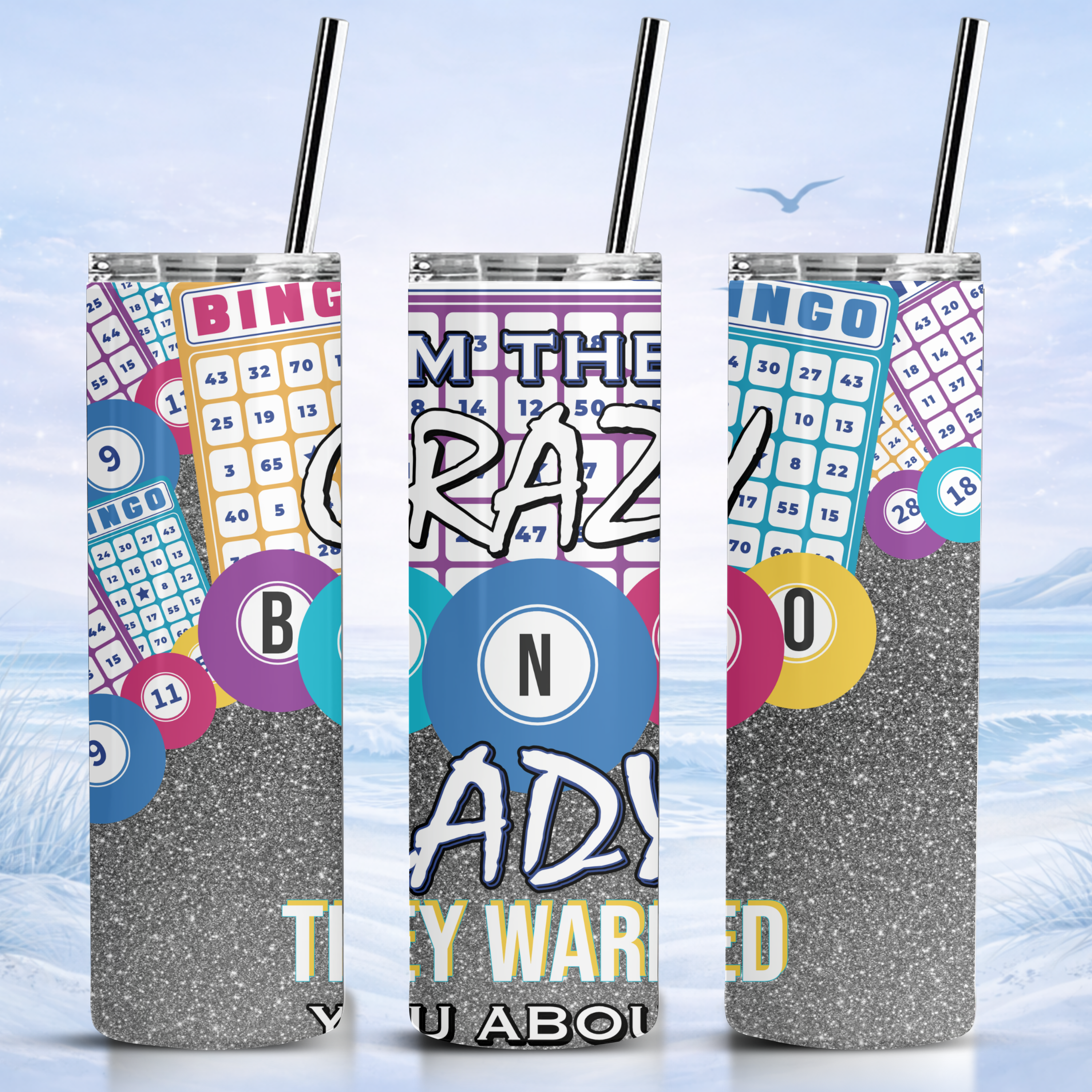 crazy bingo lady tumbler design