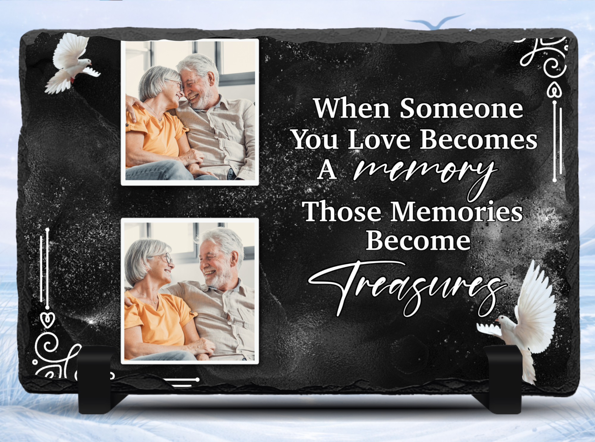 custom memorial stone with picture and quote