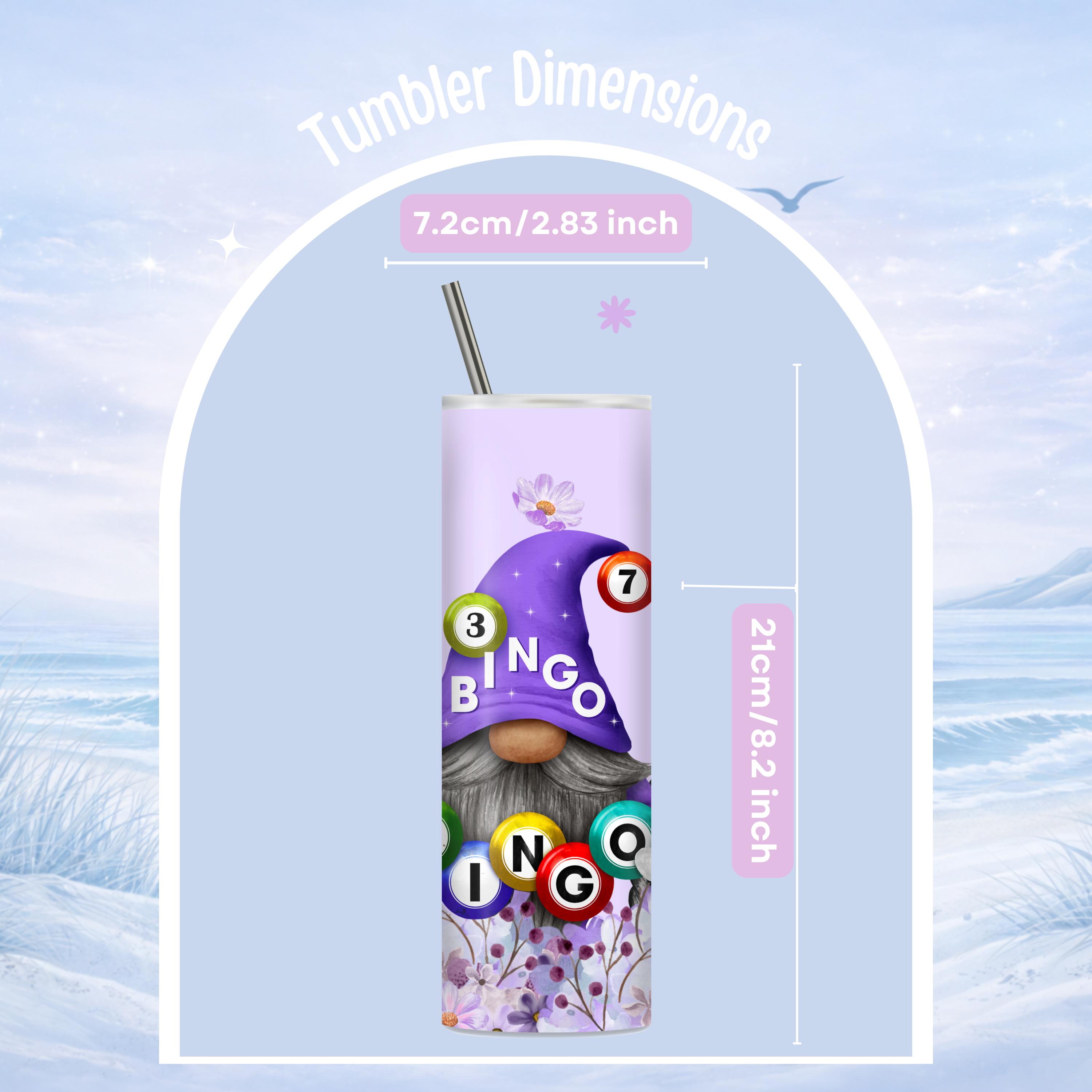 cute gnome bingo tumbler floral design