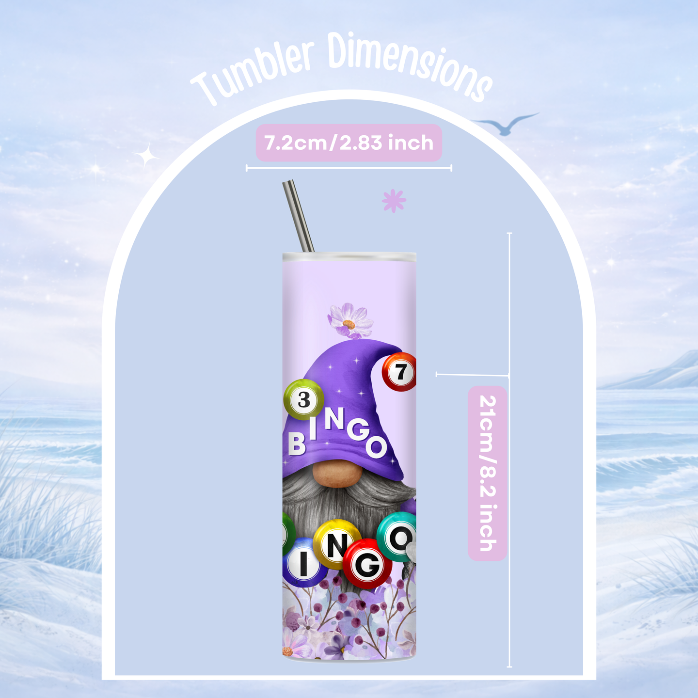 cute gnome bingo tumbler floral design