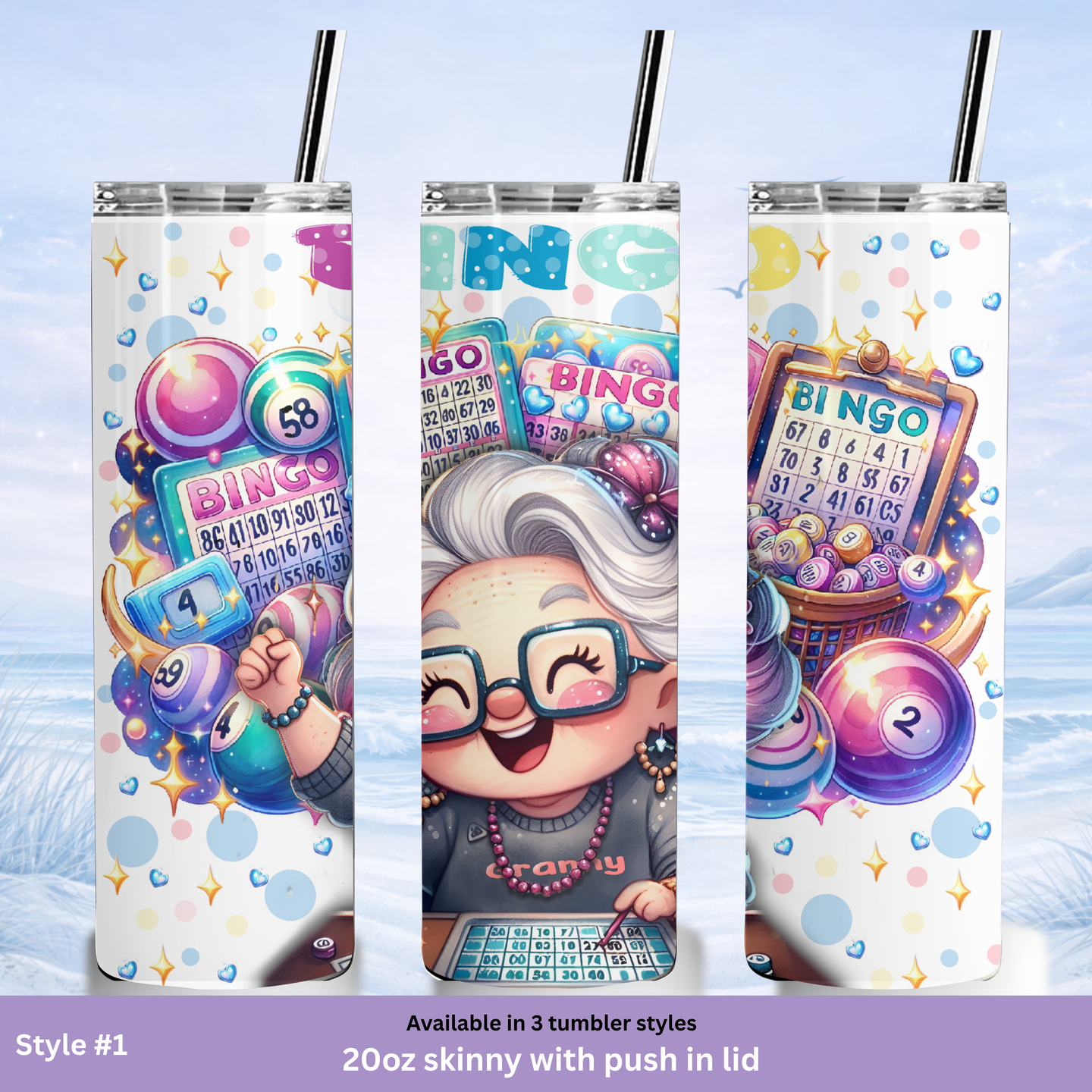 cute grandma bingo drinkware colorful design
