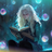 Young woman with glowing blond hair reads an open book surrounded by luminous orbs.