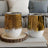 Two stemless wine tumblers with abstract animal print and glitter designs.