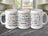 Three white mugs with colorful positive affirmations and floral designs.