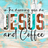 Jesus and Coffee text with Western patterns on distressed wood background.