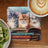 Three kittens with books and a coffee cup with latte art.
