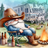Gnome in cowboy hat and boots sits by campfire with beer bottles.