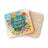 Two floral coasters with "Think Happy Thoughts" text on colorful background.