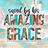 Saved by His Amazing Grace text with turquoise and animal print fill.