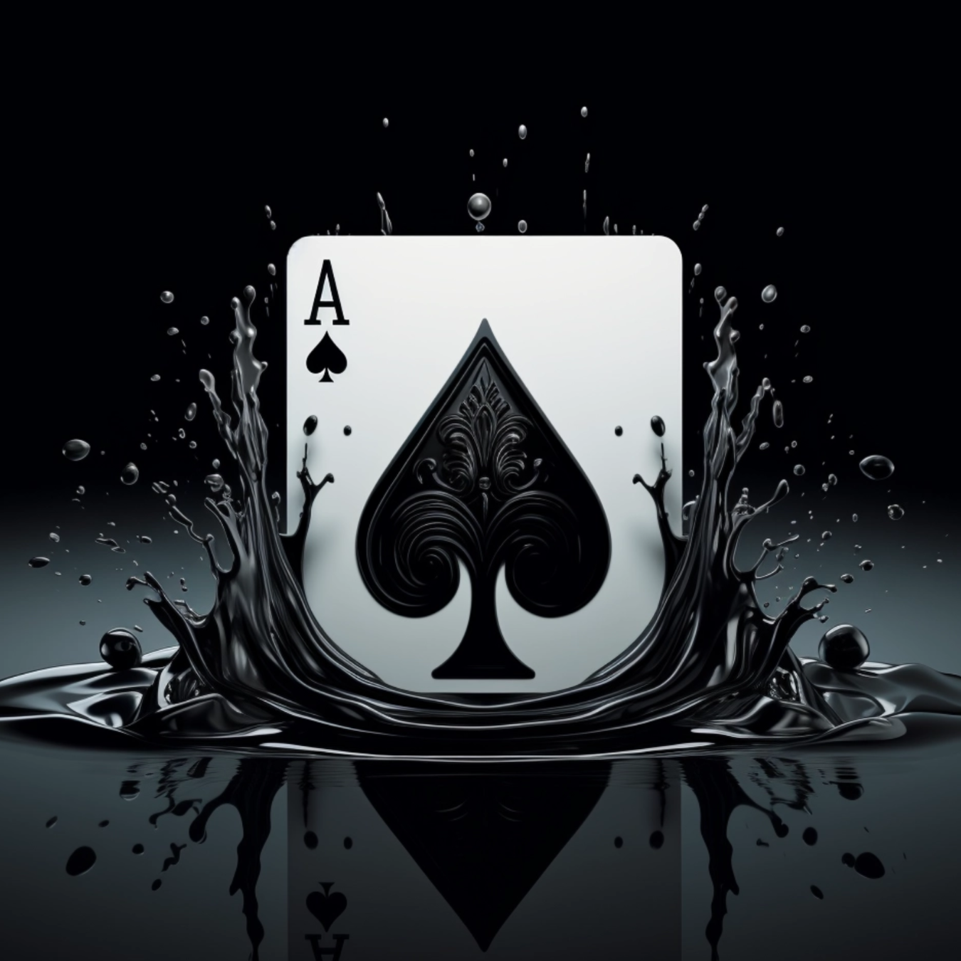 Ace of Spades card emerging from a black liquid splash.