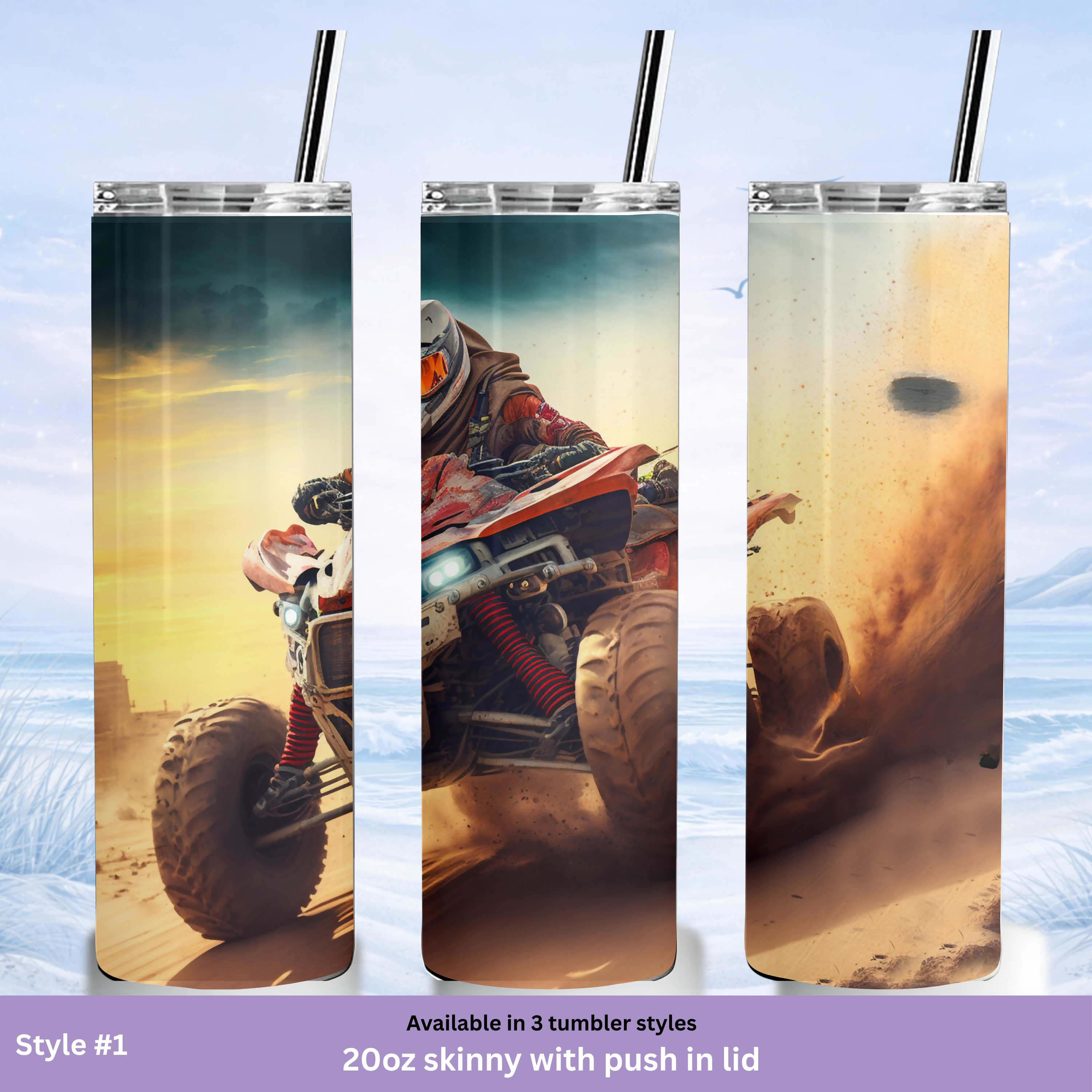 desert ATV rider tumbler off road sand dunes action design