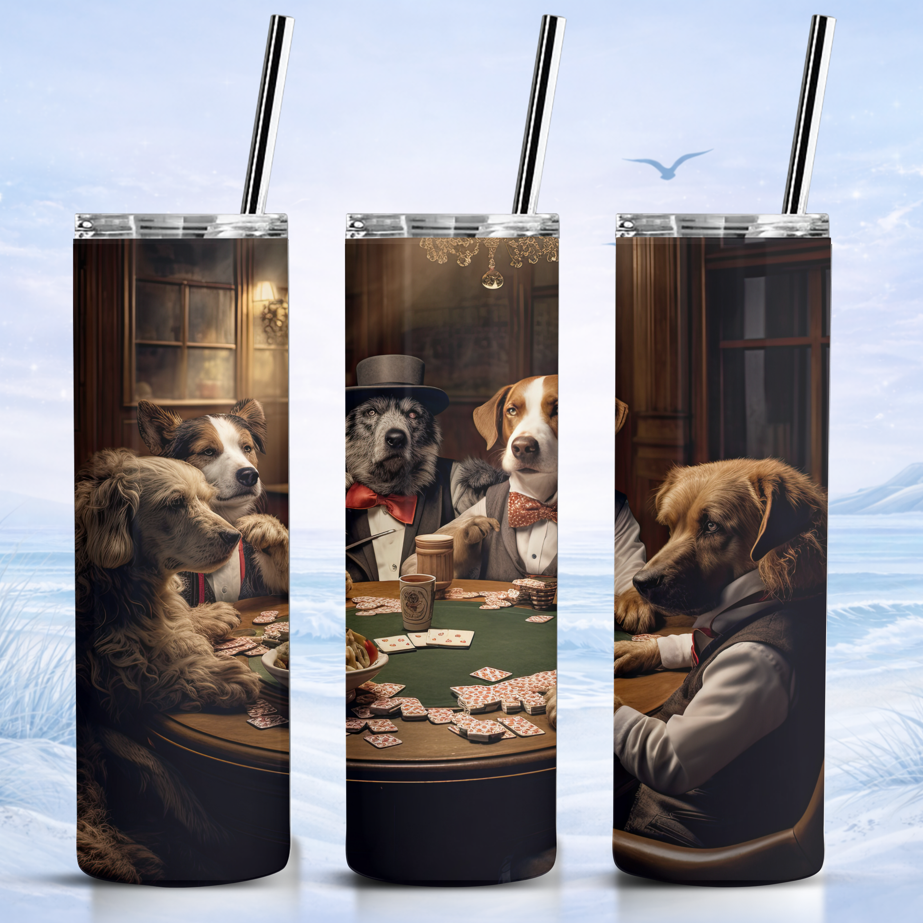 dogs playing poker tumbler stainless steel