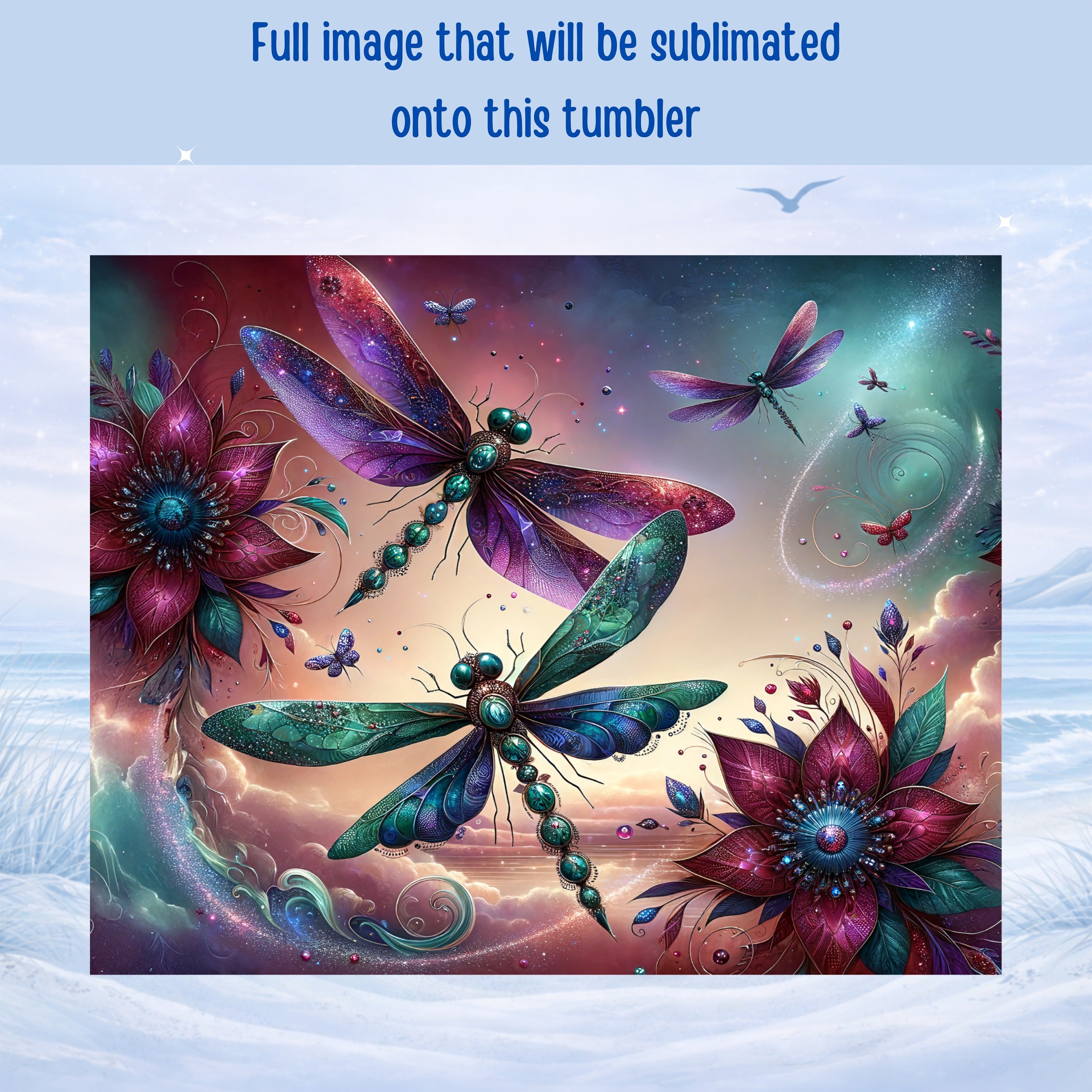 dragonfly flower stainless steel tumbler vibrant artwork