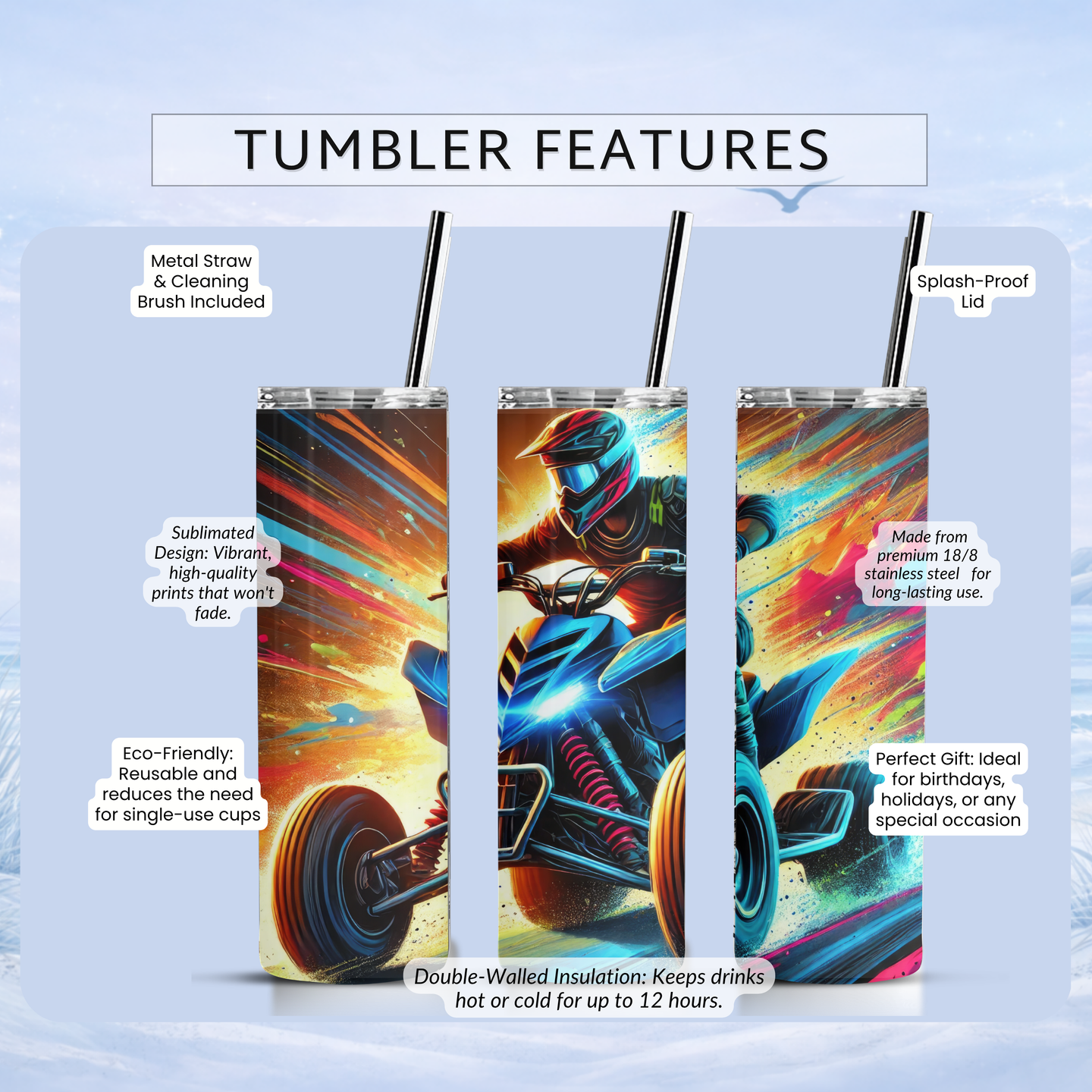 dune riding tumbler colorful ATV action drinkware