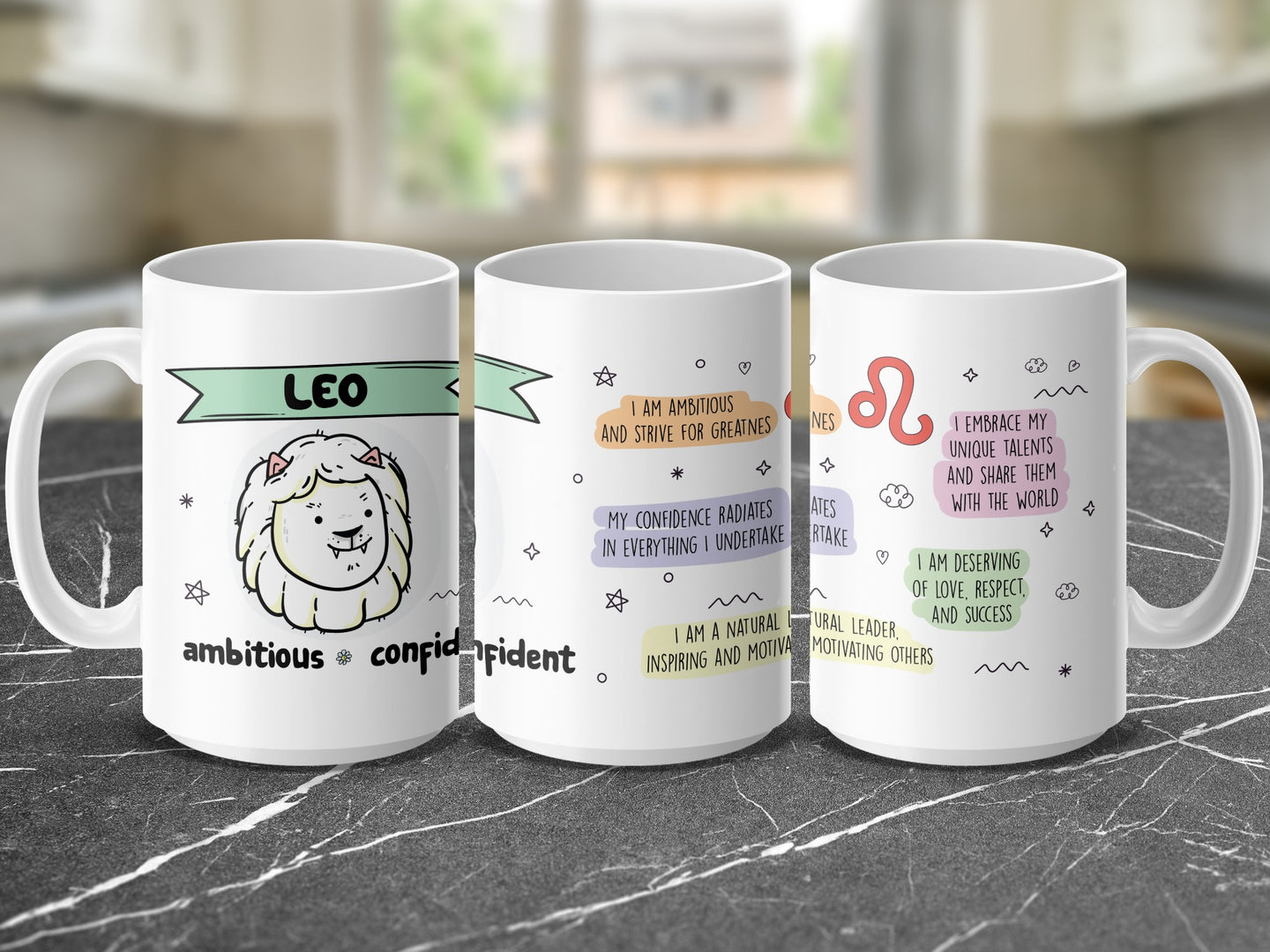 Mug featuring a lion constellation with inspiring Leo zodiac quotes.