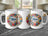 Three white mugs with "Mom" and floral wreath decoration.