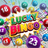 LUCKY BINGO logo surrounded by colorful bingo balls and stars.