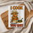 Waffle towel with cartoon cow chef text "I COOK therefore YOU EAT!".