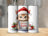 Cute kitten in Santa hat with "Wishing you a purrfect Christmas" mug.
