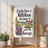 Kitchen towel with a watercolor house, stove, and text.