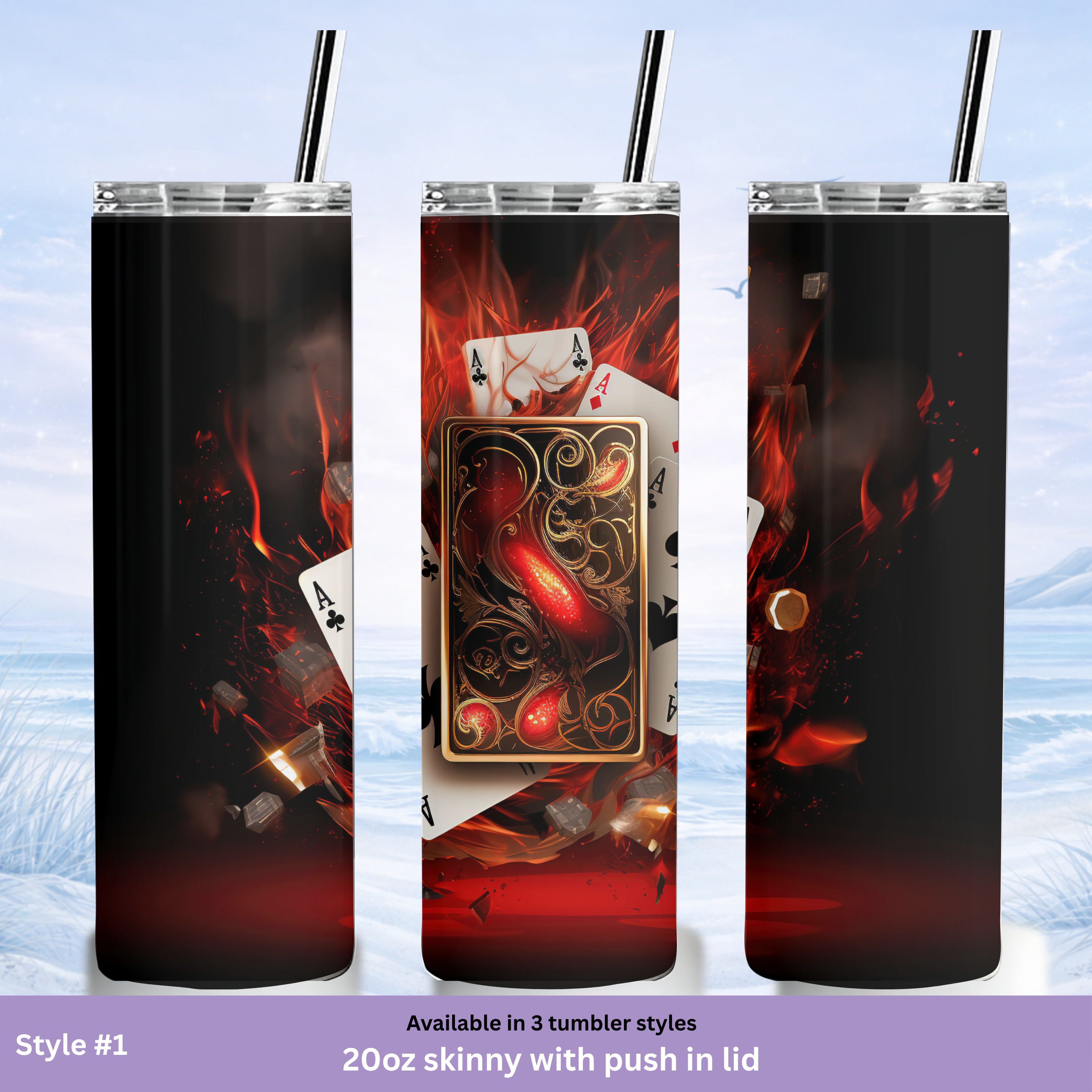 edgy poker tumbler with flames