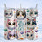 Three tumblers featuring cute cartoon cats and text "Life is better with cats."