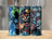 Cheshire Cat and horror characters on three travel tumblers.