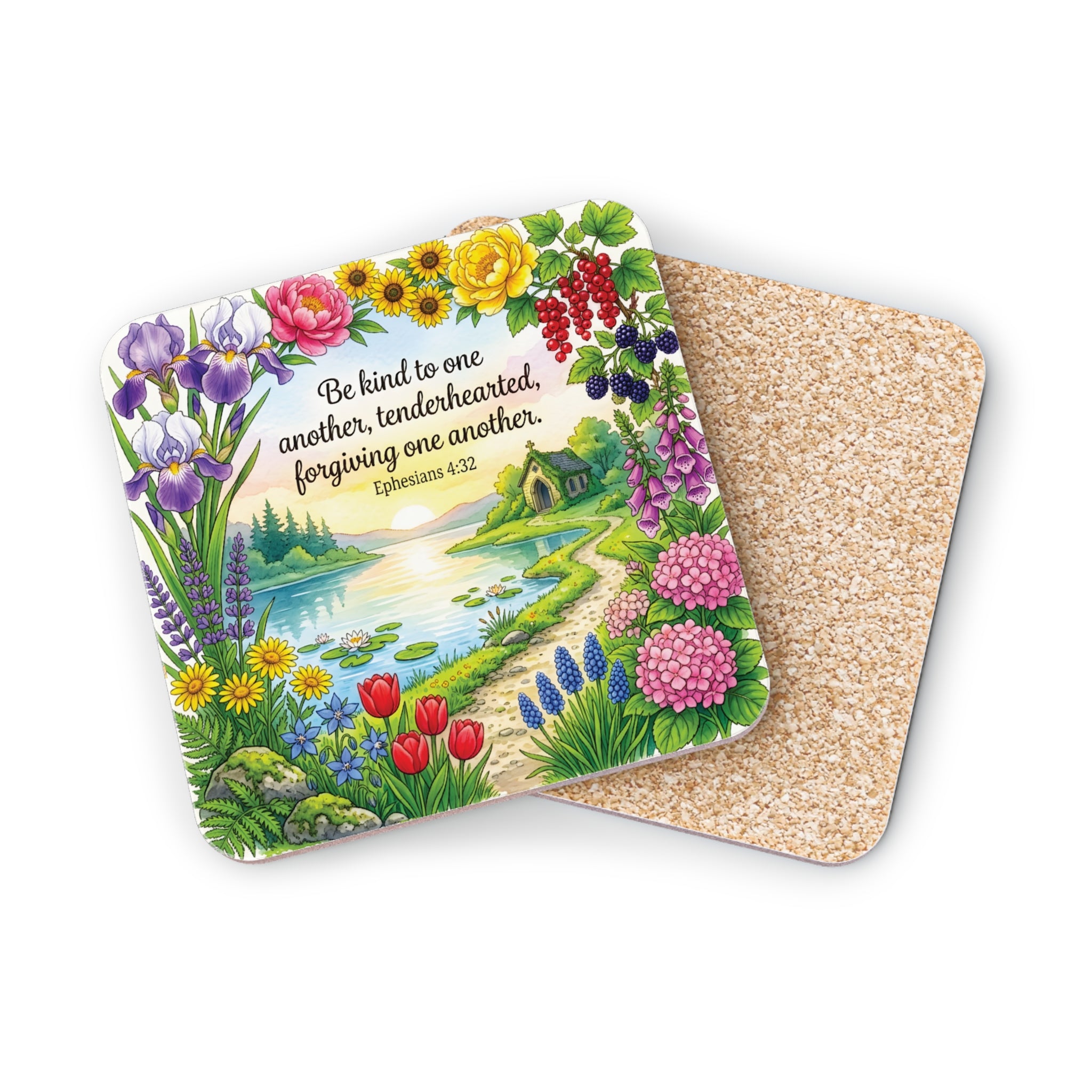 Floral landscape with Bible verse Ephesians 4:32.