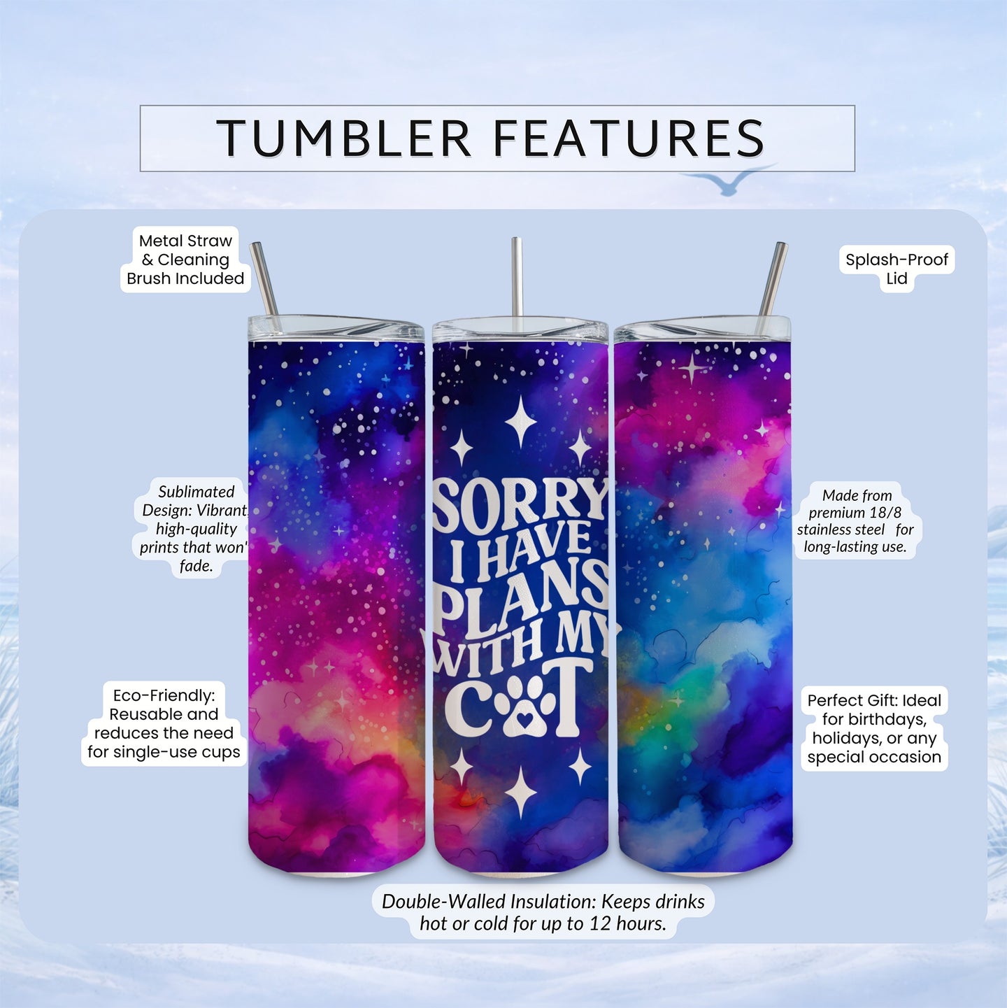 Tumbler with "Sorry I Have Plans With My C&T" text and space-themed sublimation design.