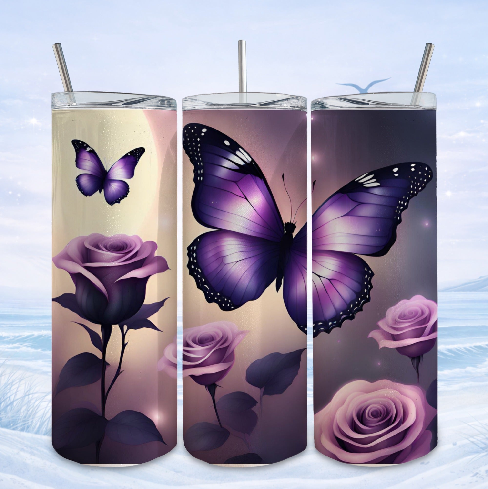 elegant butterfly rose tumbler design