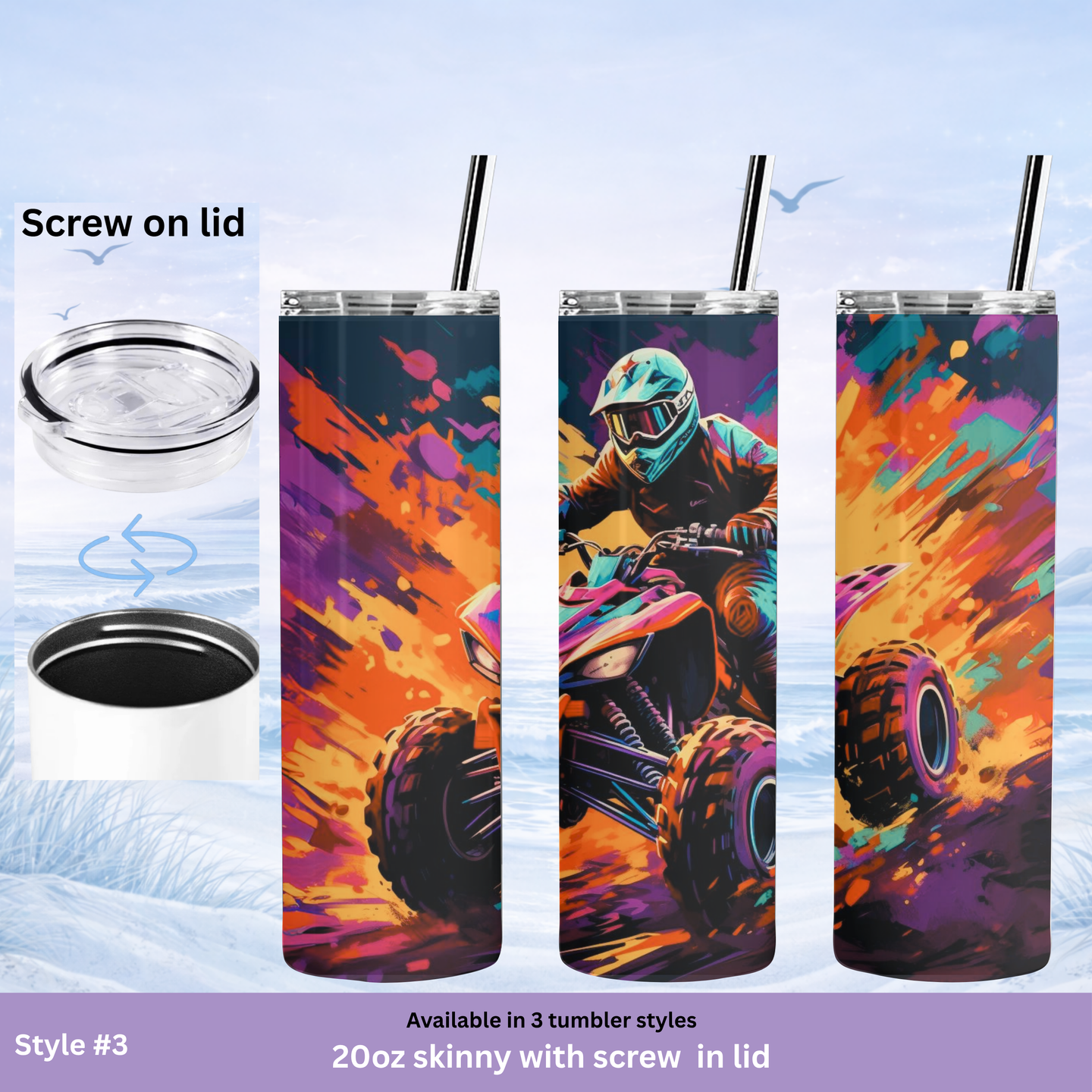 extreme sports ATV tumbler bright neon quad design