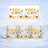 Three mugs with "BEE HAPPY" text, sunflowers, and bees on a snowy background.