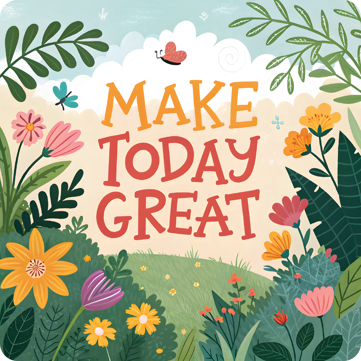 Make Today Great lettering with a colorful floral and butterfly border.
